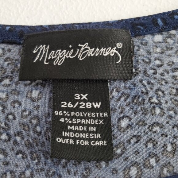 Maggie Barnes Womens Blue Animal Print Drape Neck Blouse SIze 3X Mob Wife Career - Picture 4 of 8